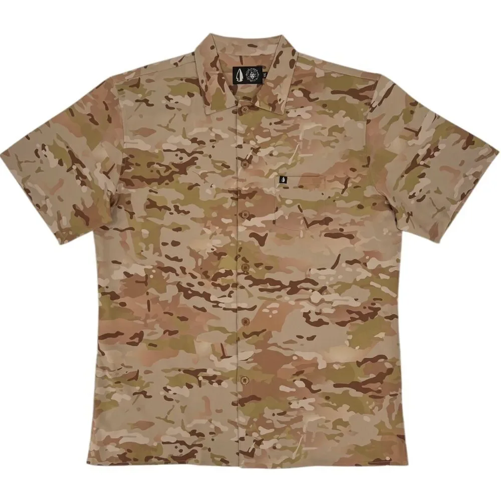 NEW Tachuntfish Men's The Mojito Tropentarn Camo Button Down Shirt Tan/Brown XXL